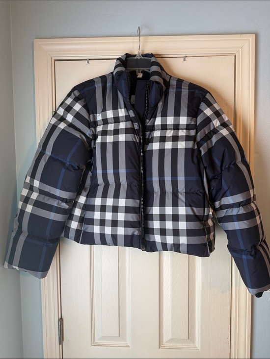 Burberry Jackets & Blazers - Burberry Navy Black and White Check Puffer Jacket